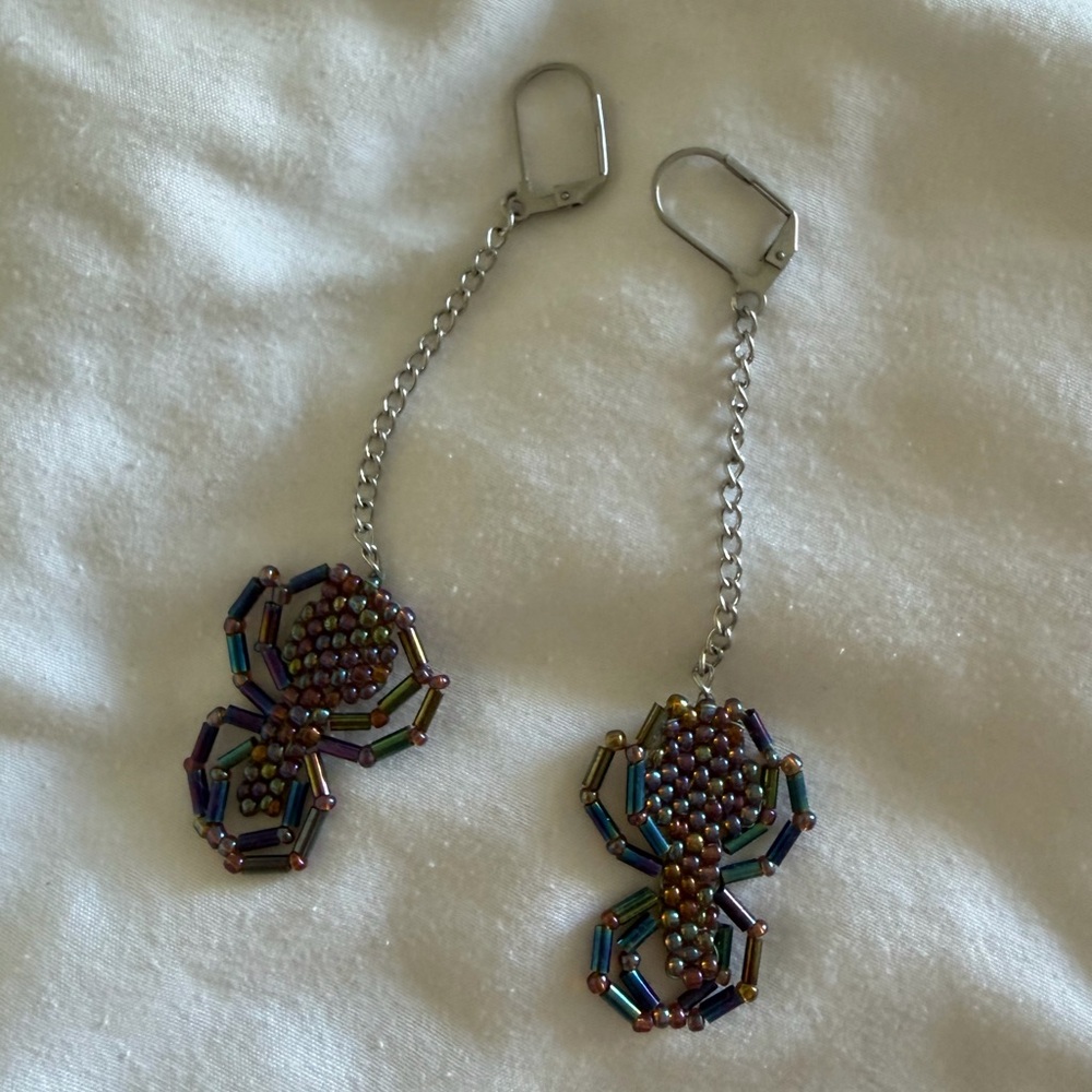 Handmade beaded spider earrings